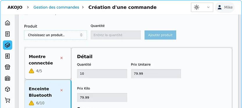 Création de commande - Top